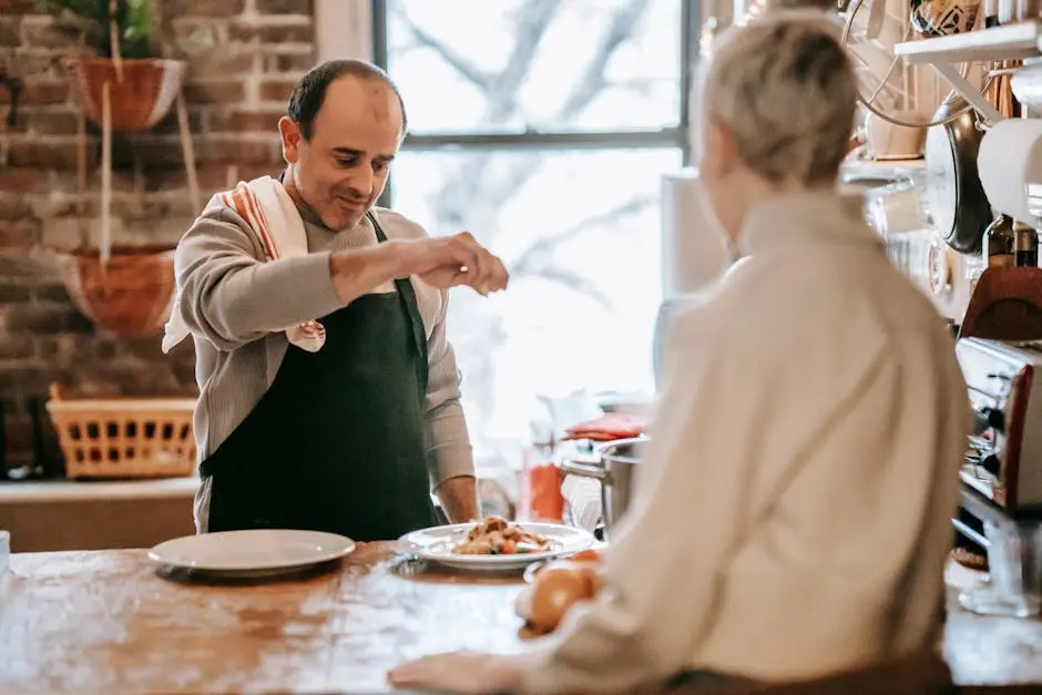 A couple preparing a homemade meal in a cozy kitchen, enjoying both the cooking process and spending time together.