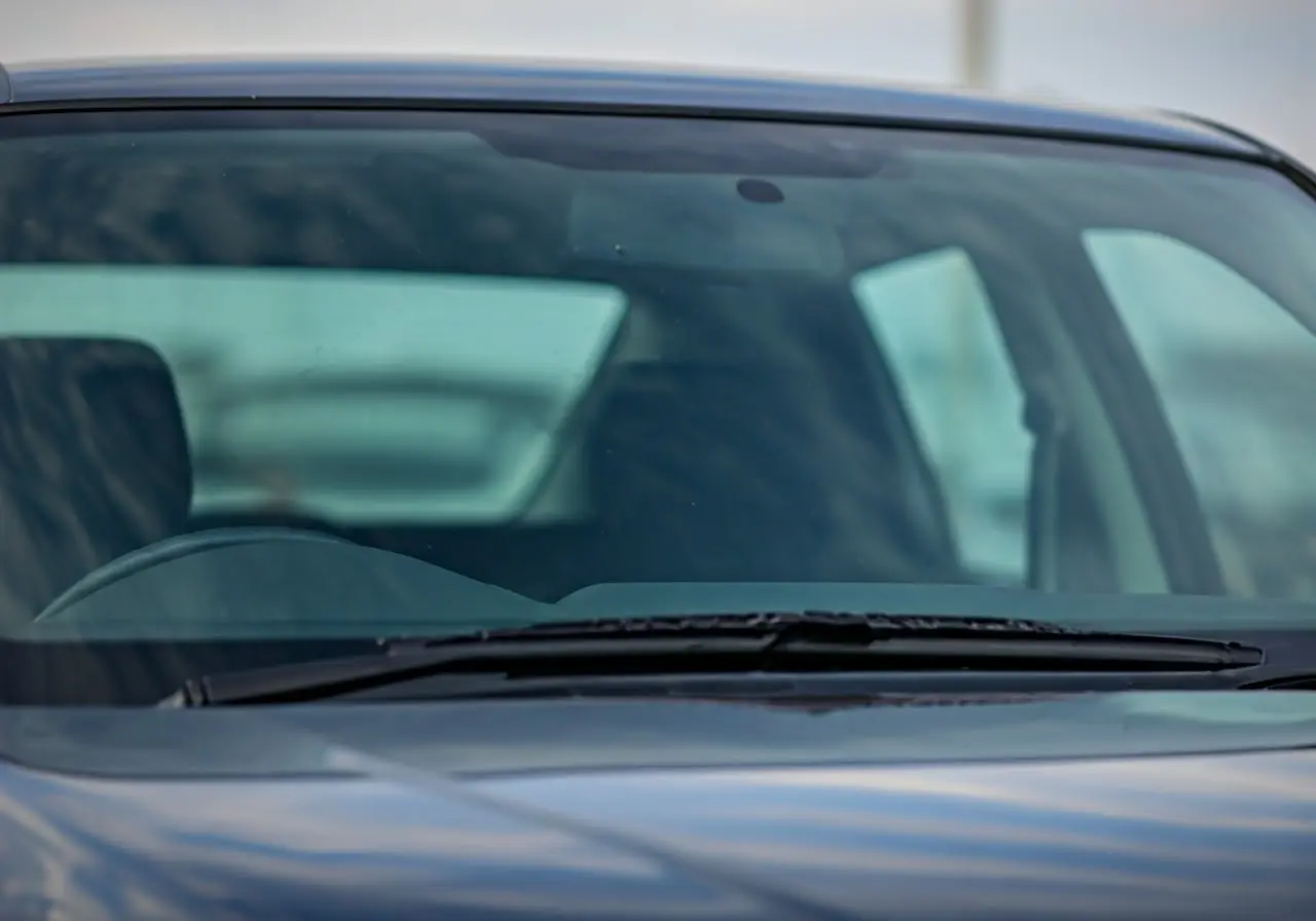 A clear car windshield with no cracks or chips. 35mm stock photo