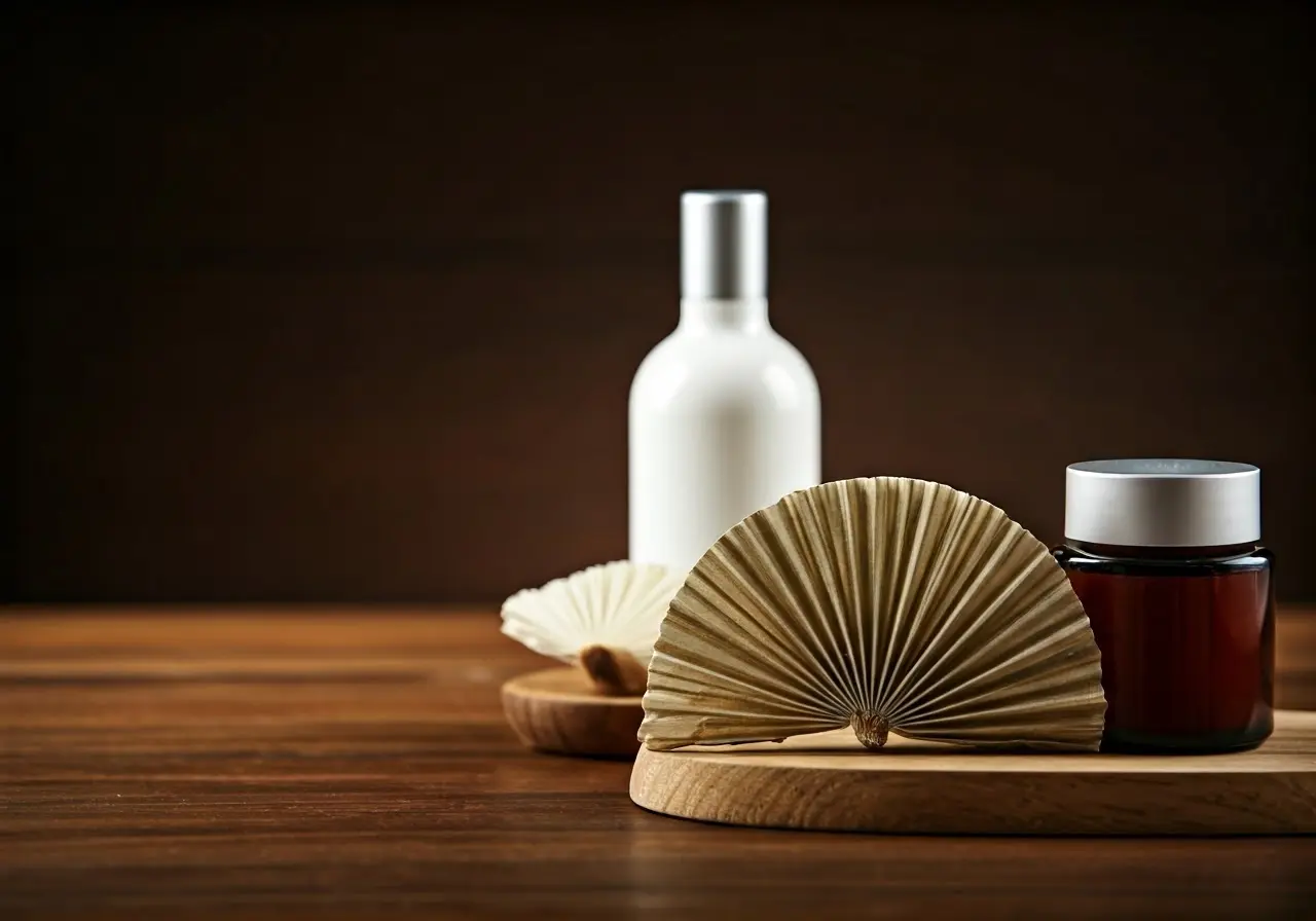A serene spa setting with rejuvenating skincare products displayed. 35mm stock photo