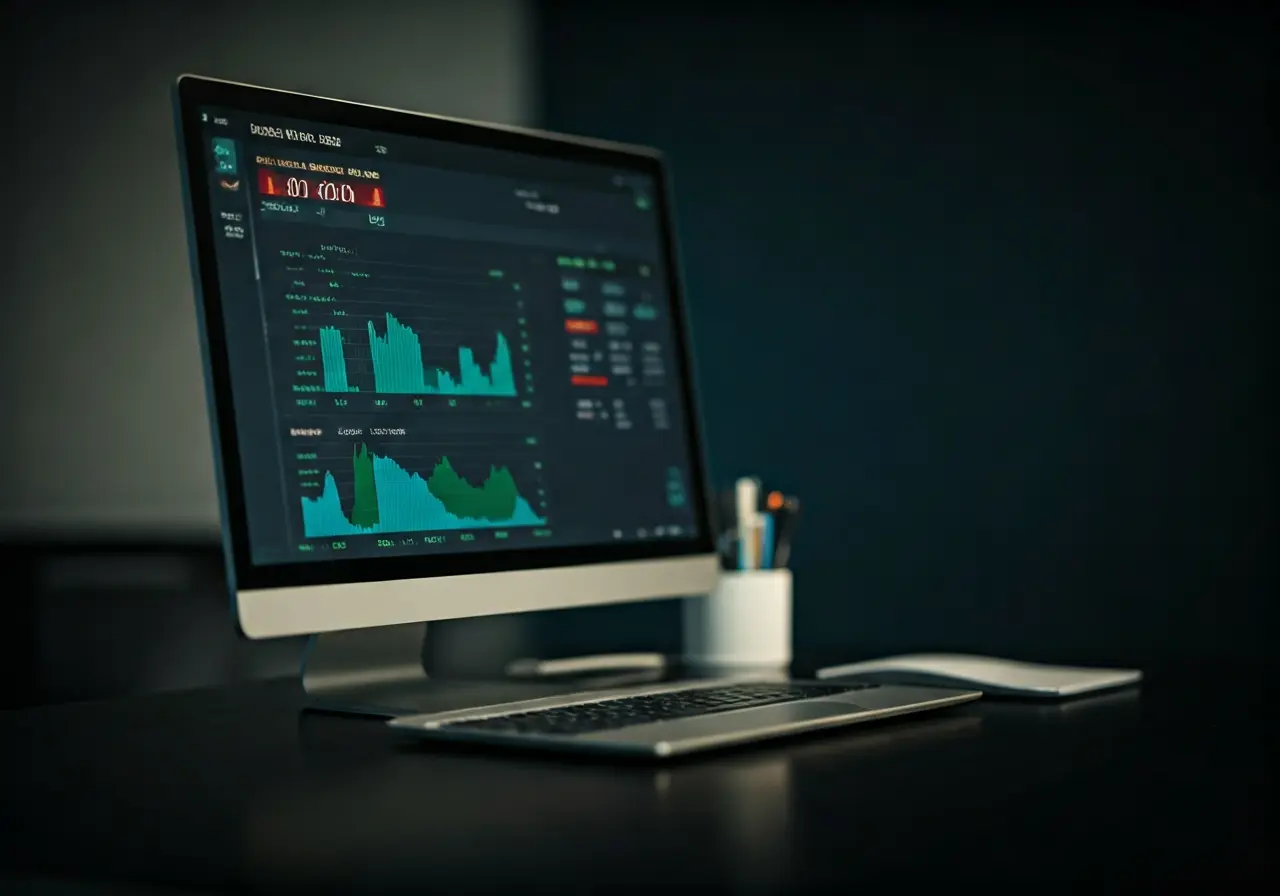 Computer screen displaying real-time cybersecurity data and alerts. 35mm stock photo