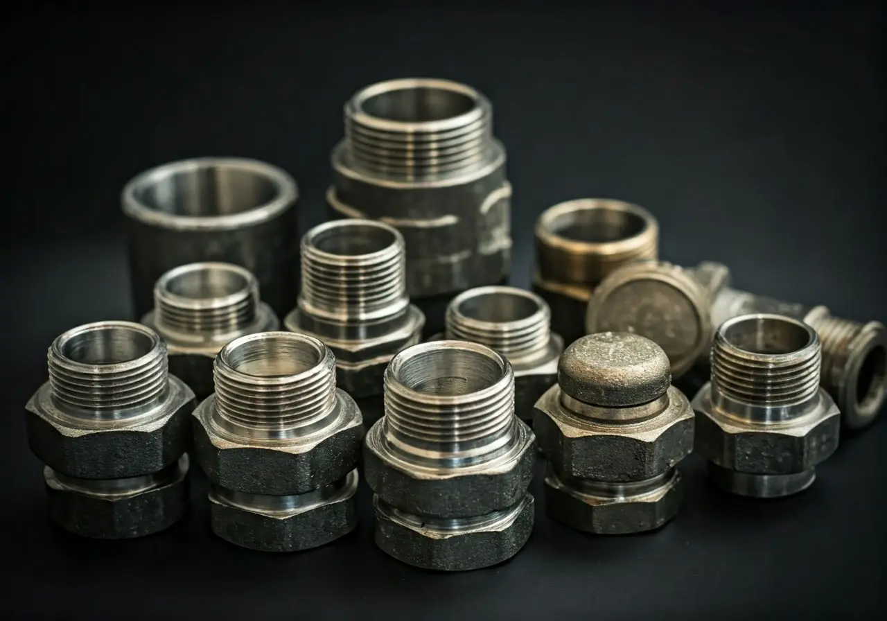 A collection of assorted plumbing pipes and fittings on display. 35mm stock photo