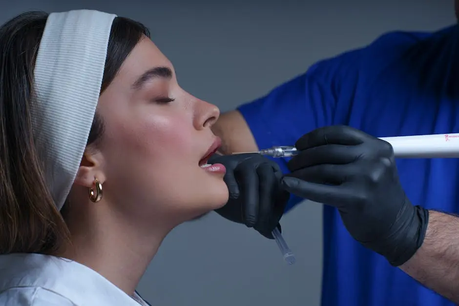 Close-up of a woman receiving a modern cosmetic treatment in a clinical setting.