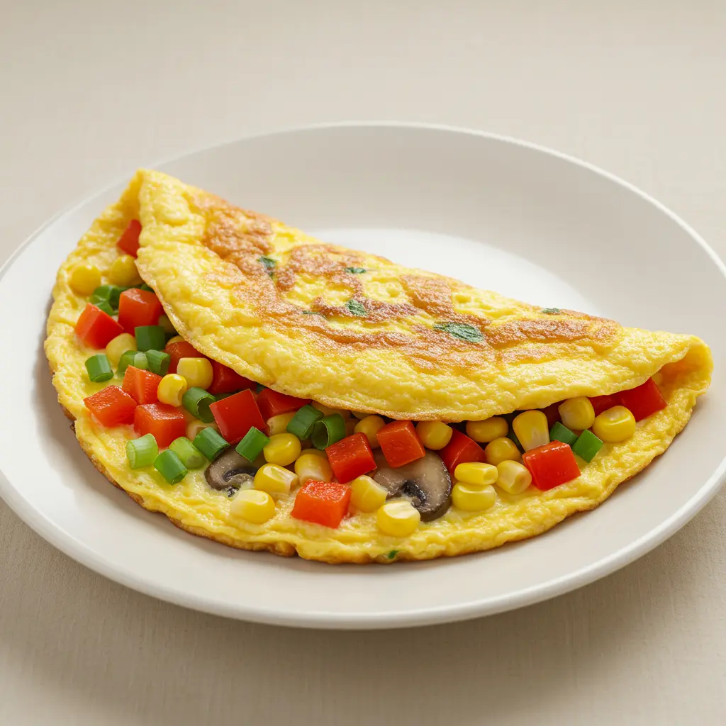 Omelet with assorted vegetables on a plate.