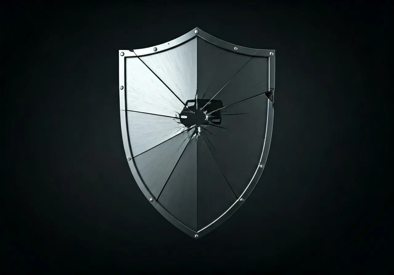 A broken shield with a car silhouette inside. 35mm stock photo