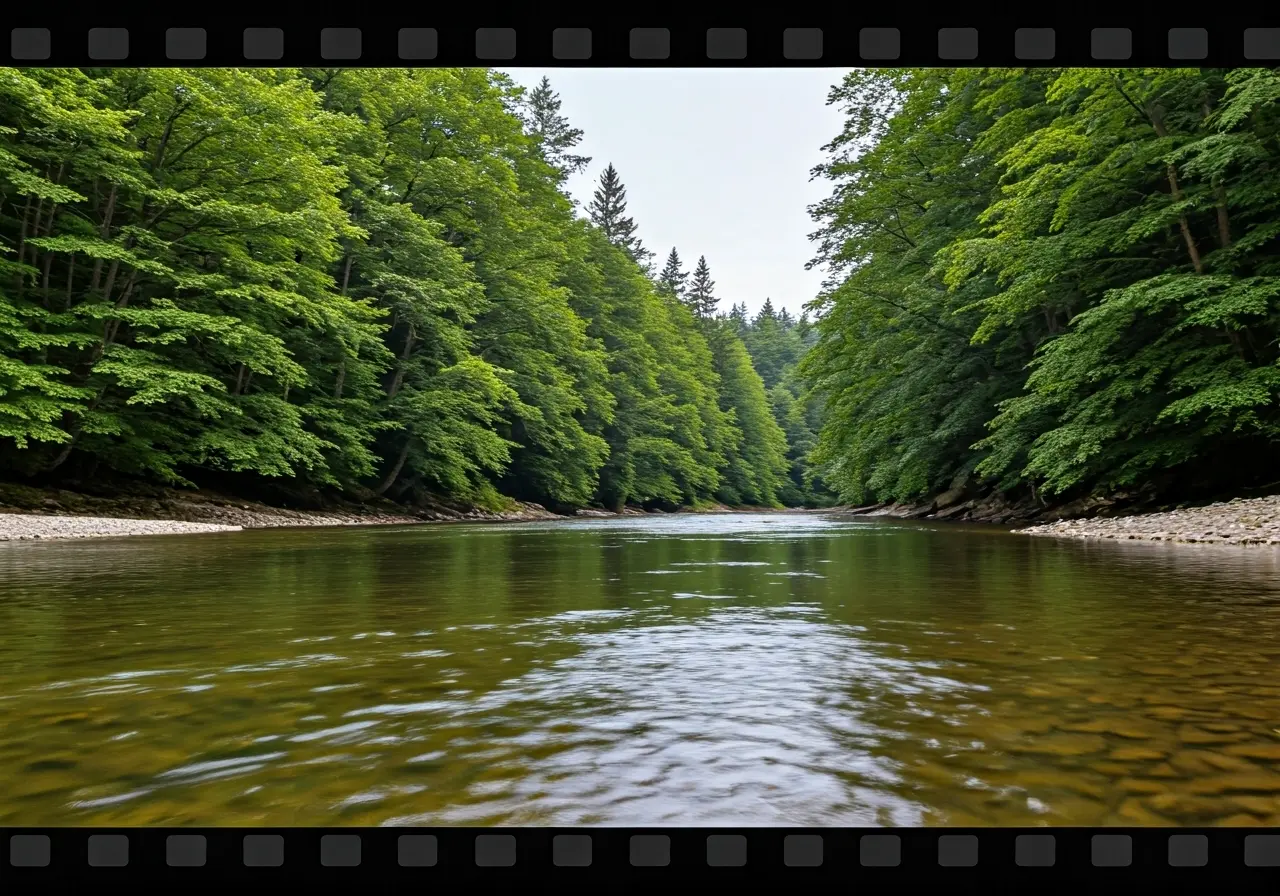A serene river symbolizing calm and balance in therapy. 35mm stock photo