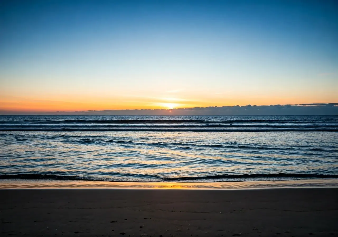 A serene beach scene symbolizing calm and resolution. 35mm stock photo