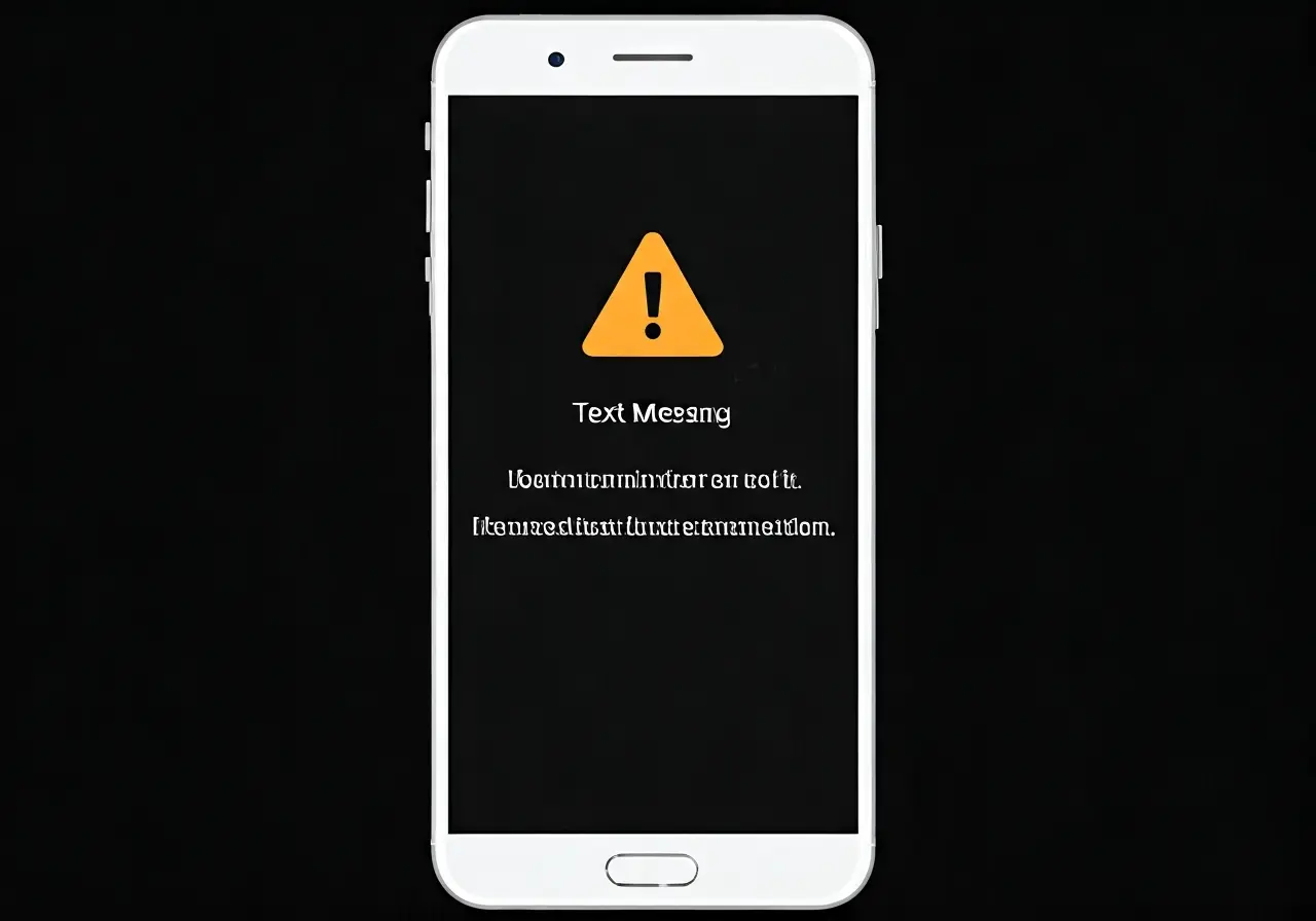 A phone screen displaying a text message warning alert. 35mm stock photo