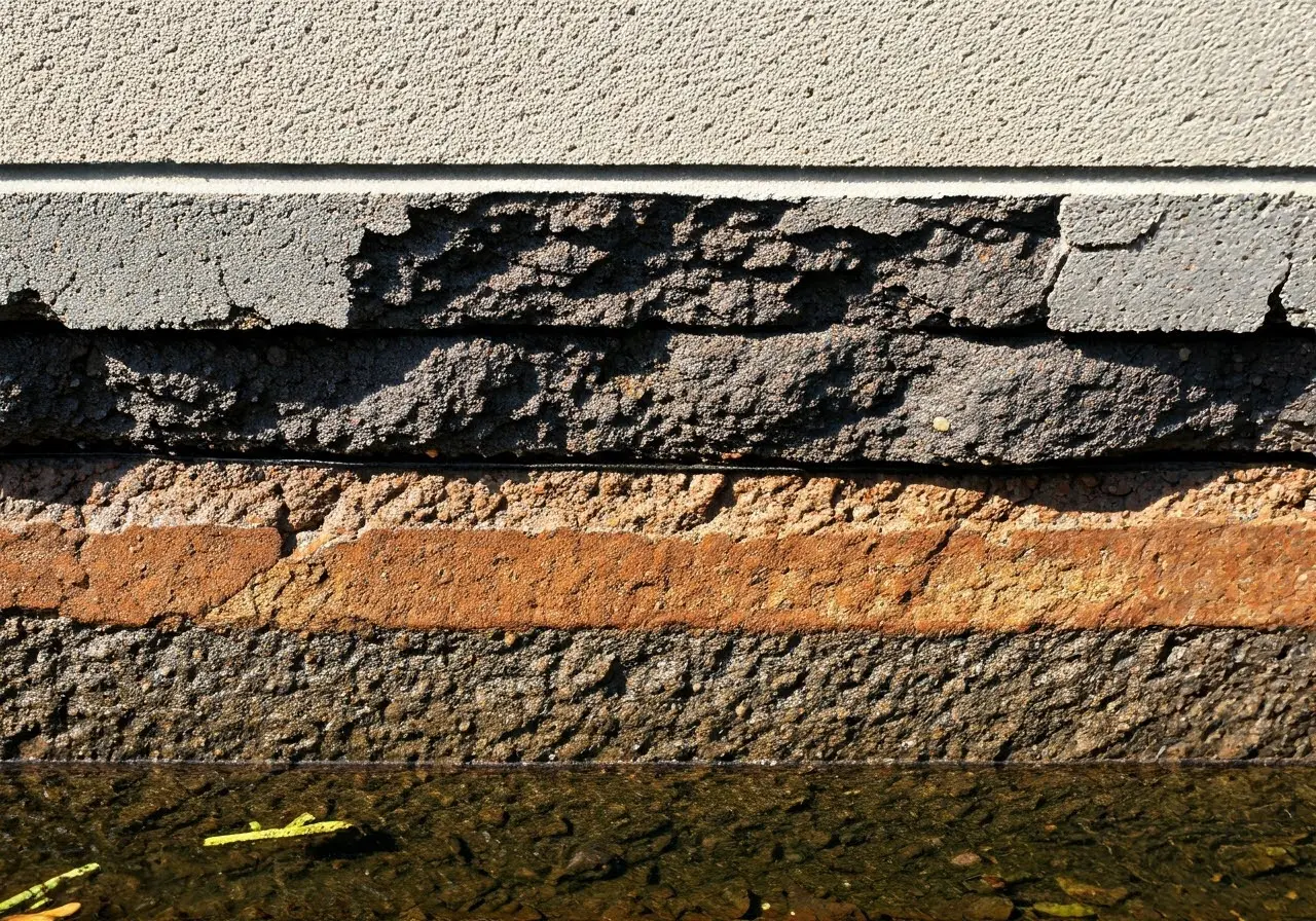 A close-up of water damage in a house foundation. 35mm stock photo