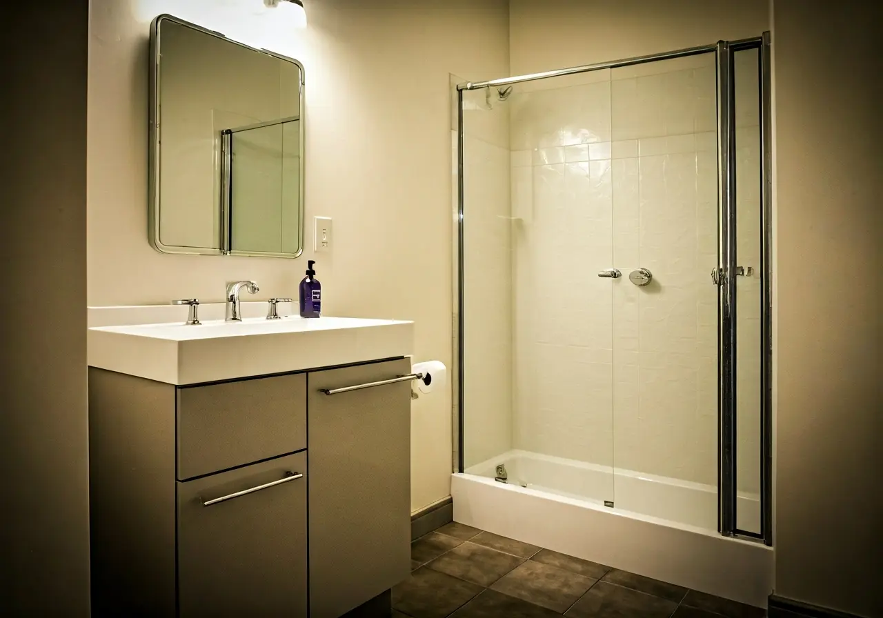 A stylish, cost-effective bathroom with updated fixtures and decor. 35mm stock photo