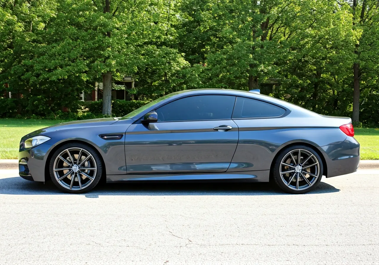 A sleek car with tinted windows parked in Mocksville. 35mm stock photo