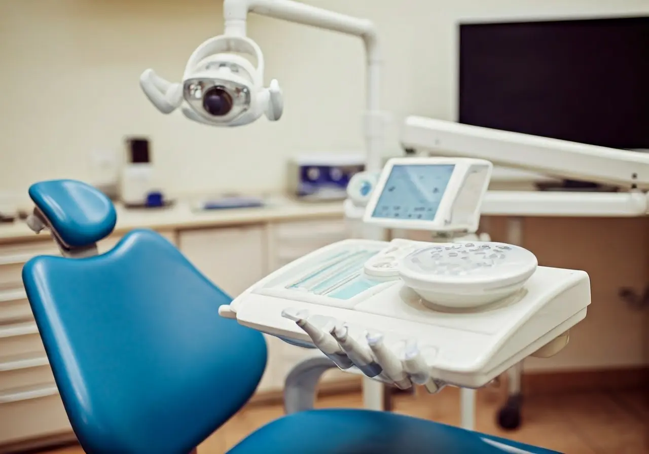 A dental office with diverse dental tools on display. 35mm stock photo