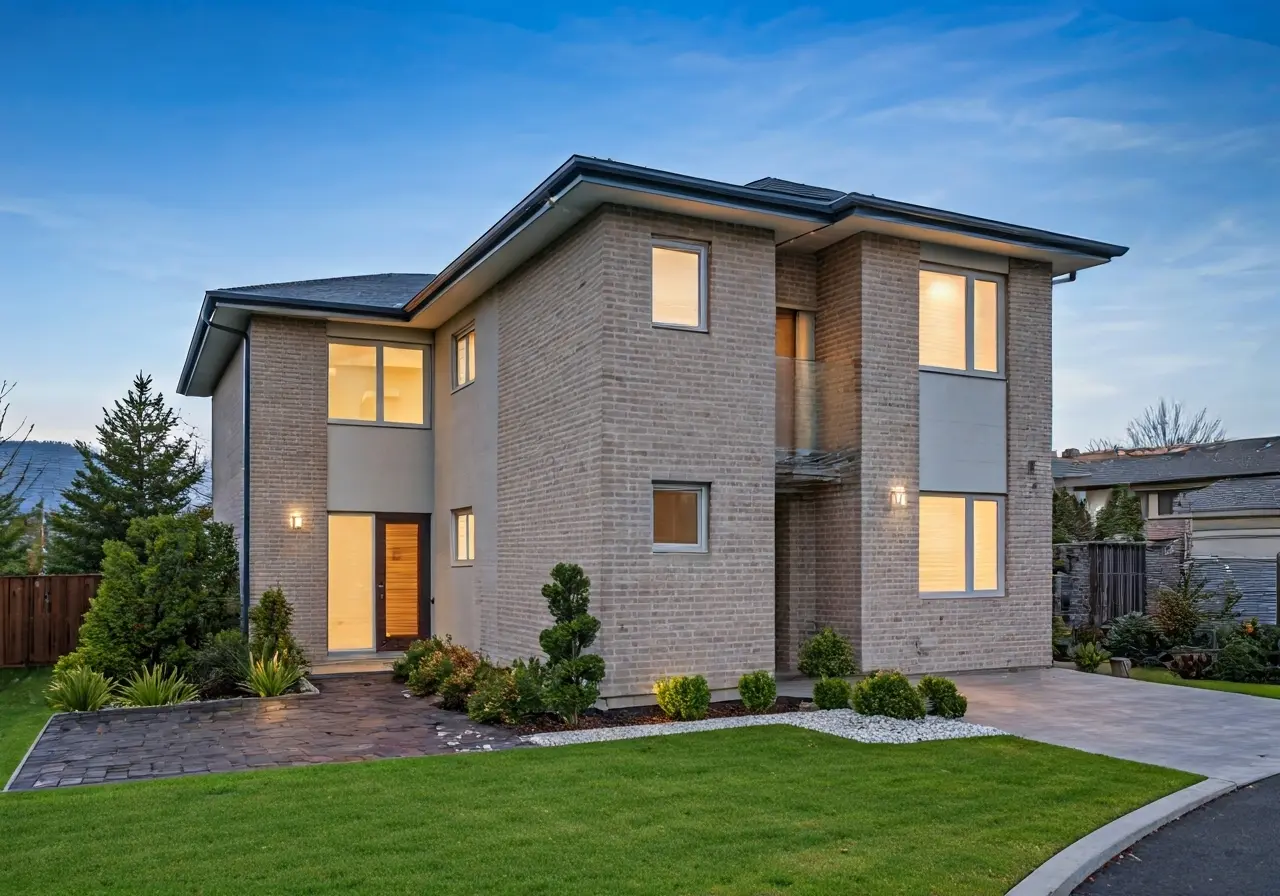 A modern home secured with surveillance cameras and alarm system. 35mm stock photo