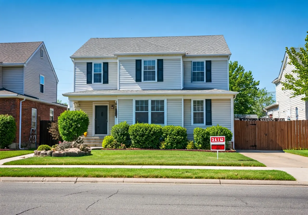 A charming suburban house with a Sold sign in the yard. 35mm stock photo