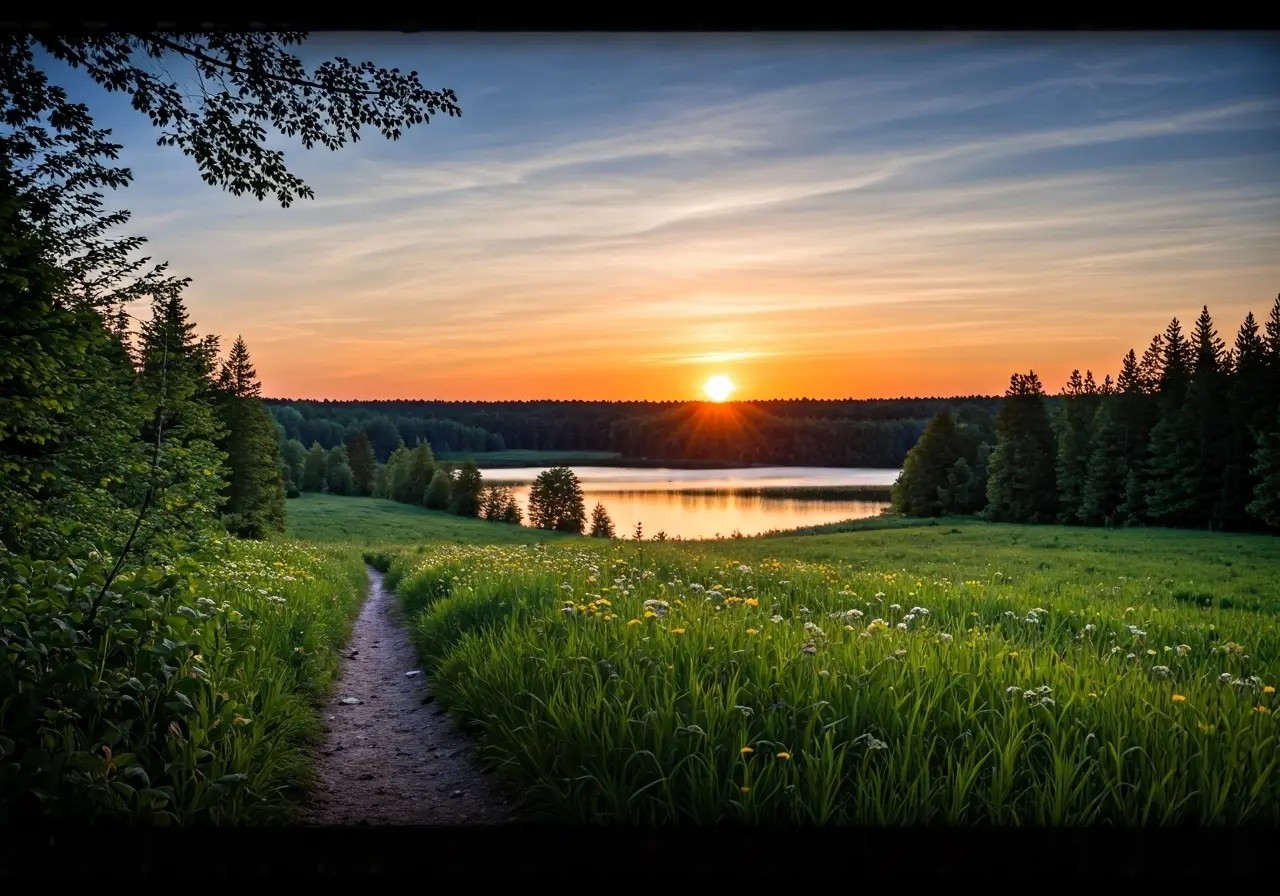 A serene landscape reflecting peace and self-discovery journey. 35mm stock photo