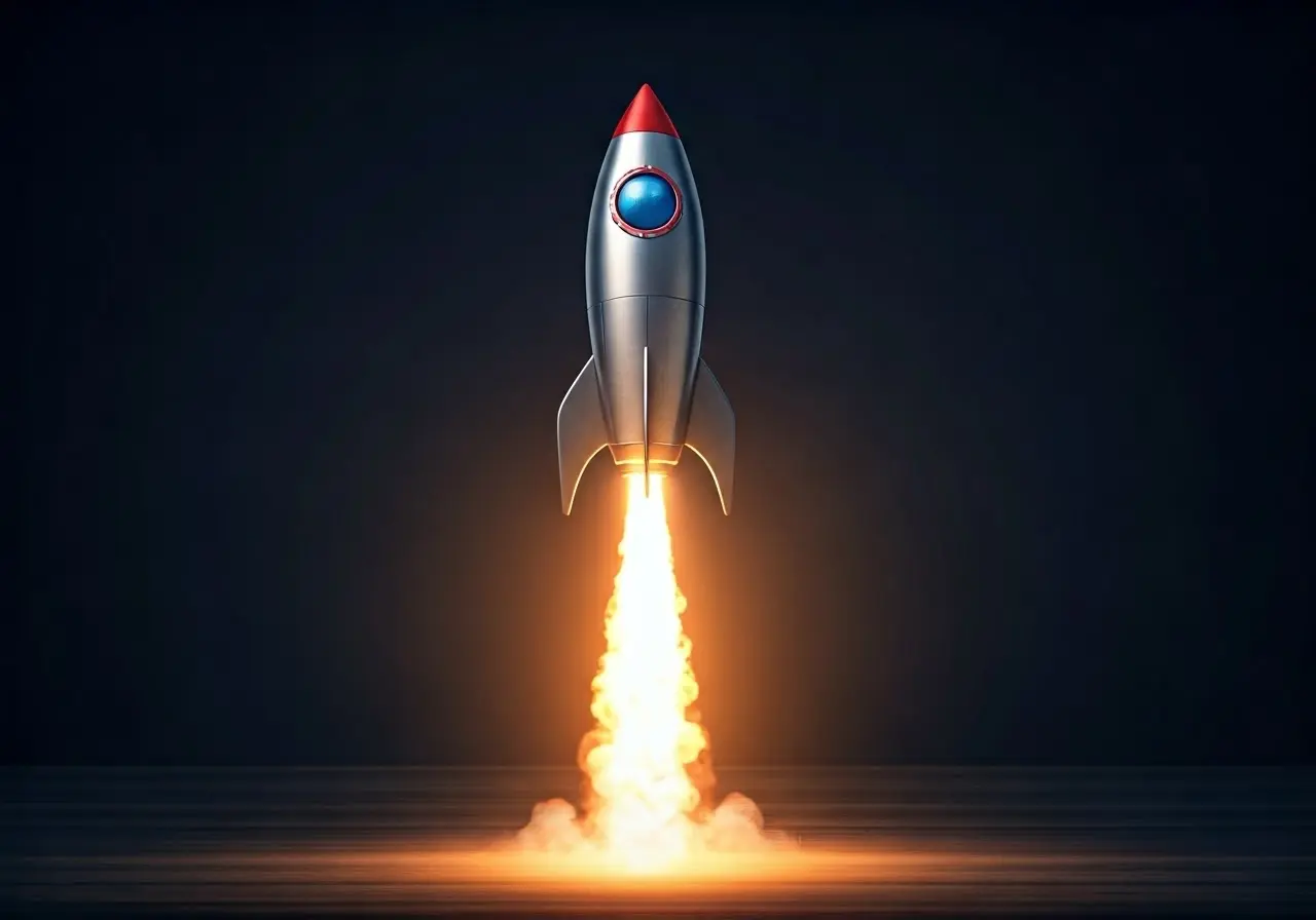 A soaring rocket symbolizing business growth and achievement. 35mm stock photo