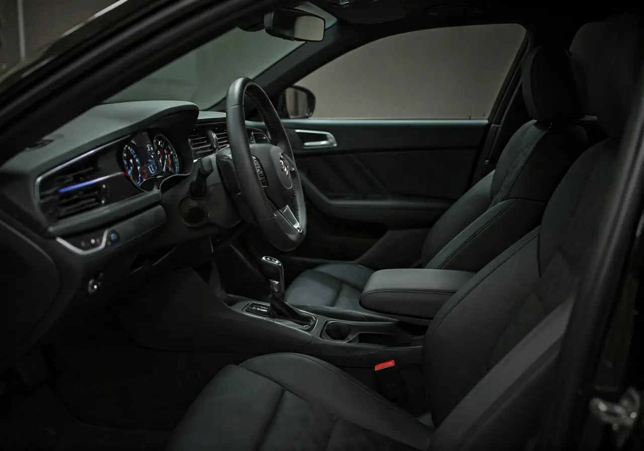 A pristine car interior being meticulously vacuumed. 35mm stock photo