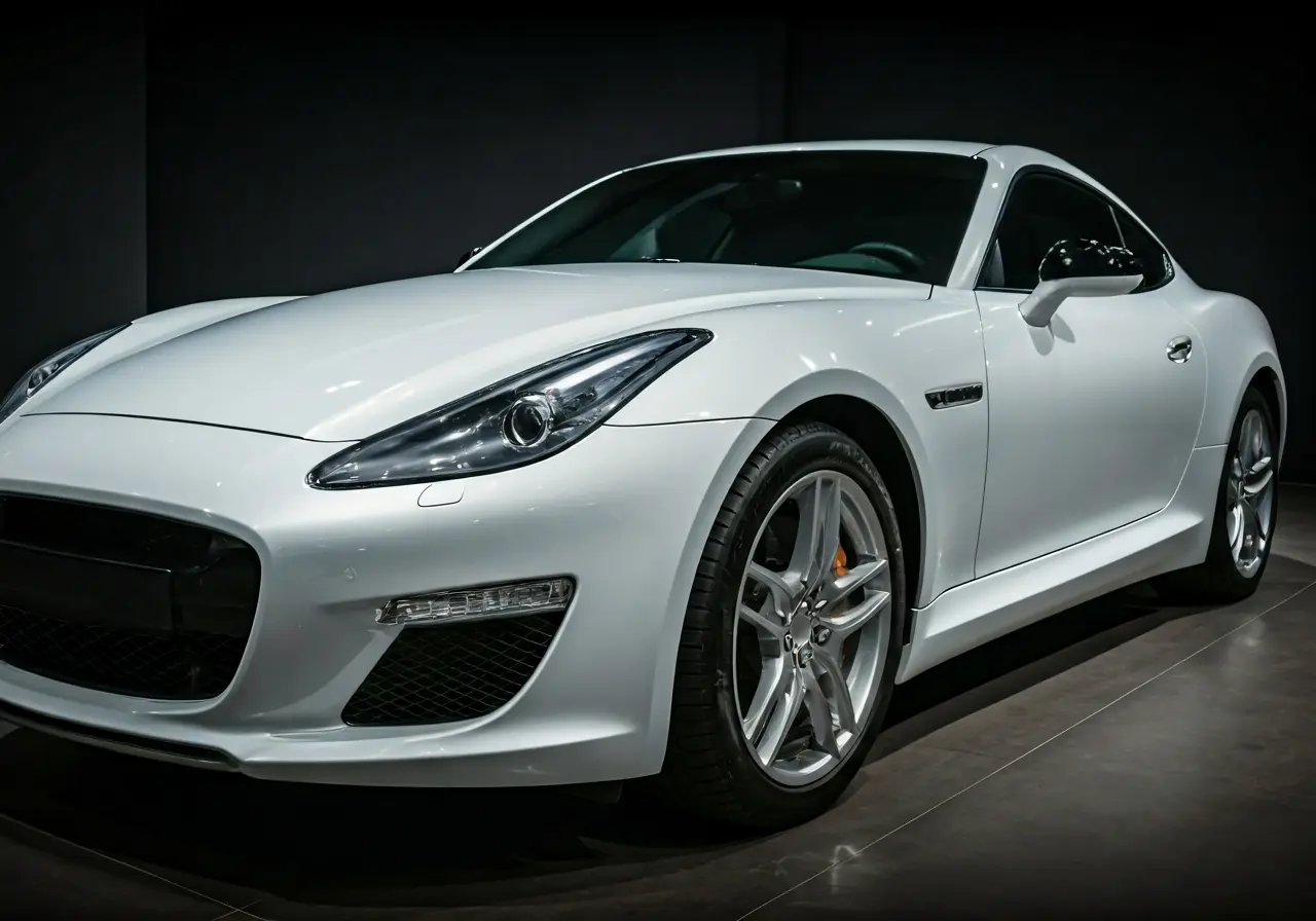A pristine car getting detailed with shining cleaning tools. 35mm stock photo