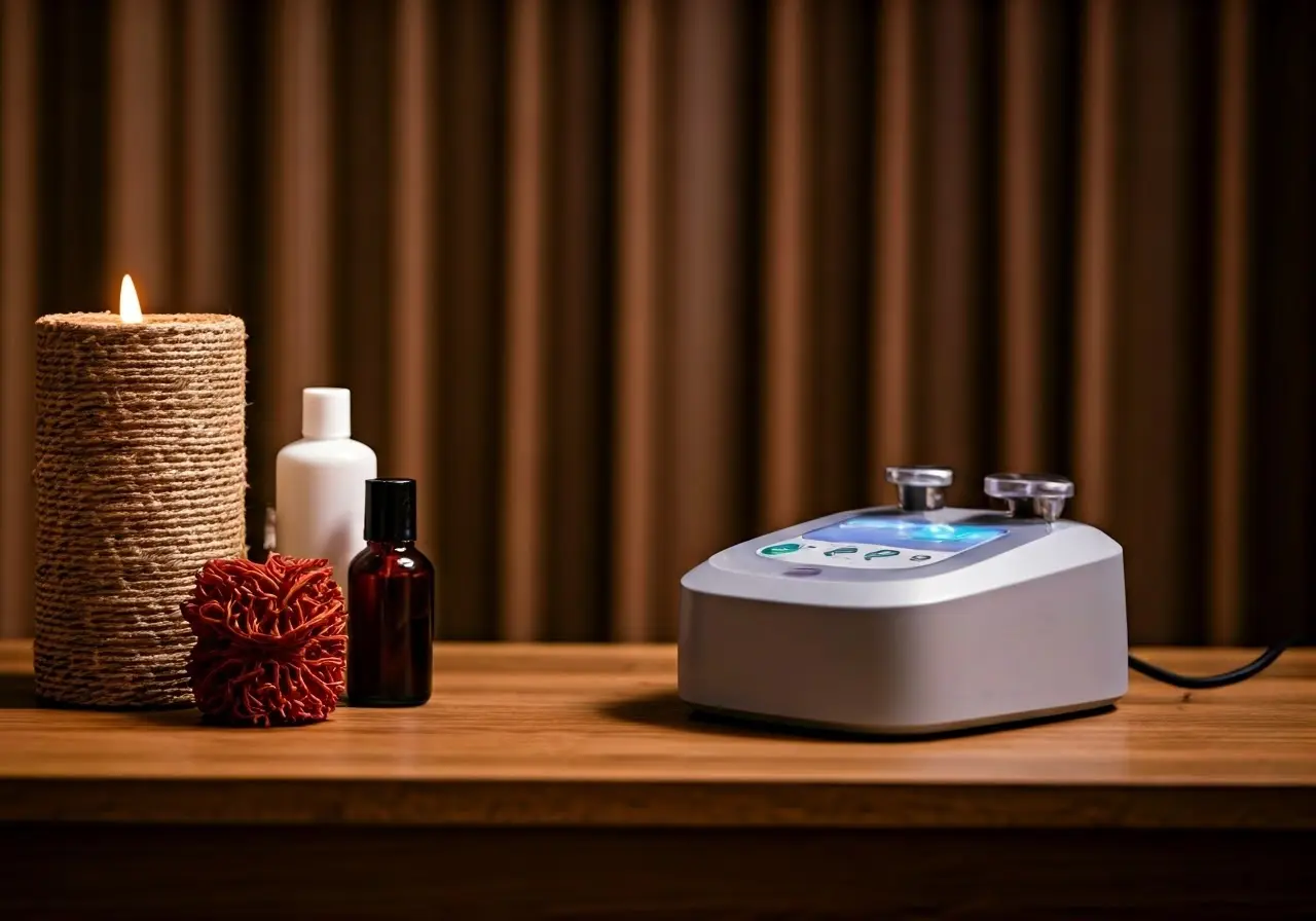 A calm, serene spa setting with a PEMF therapy device. 35mm stock photo