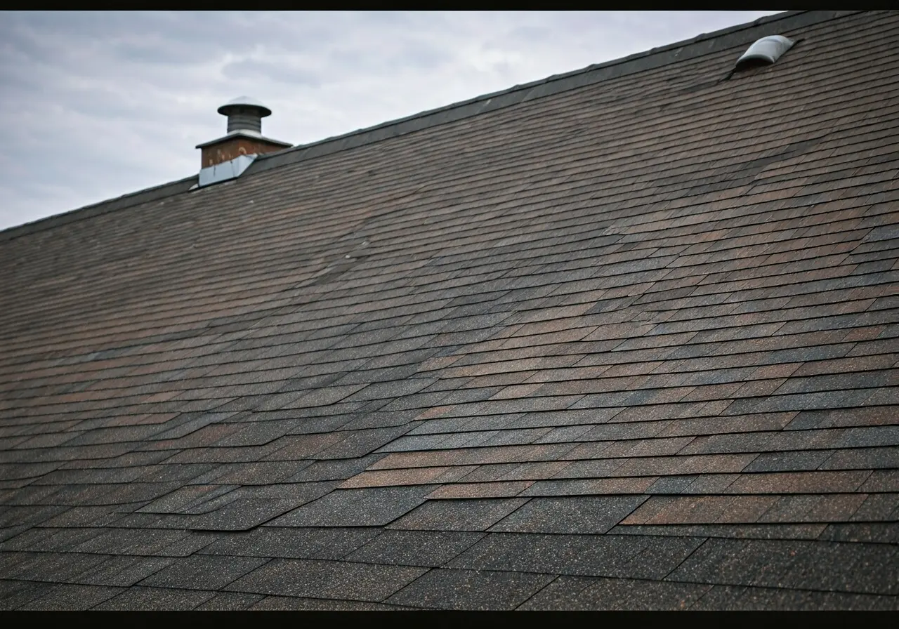 A rooftop adorned with eco-friendly Davinci Select Shake tiles. 35mm stock photo