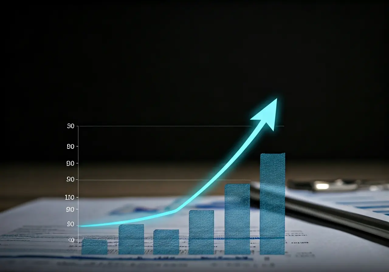 A graph with an upward trend on a financial report. 35mm stock photo
