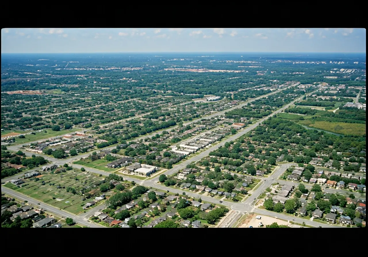 Aerial view of suburban Atlanta and Tampa neighborhoods. 35mm stock photo