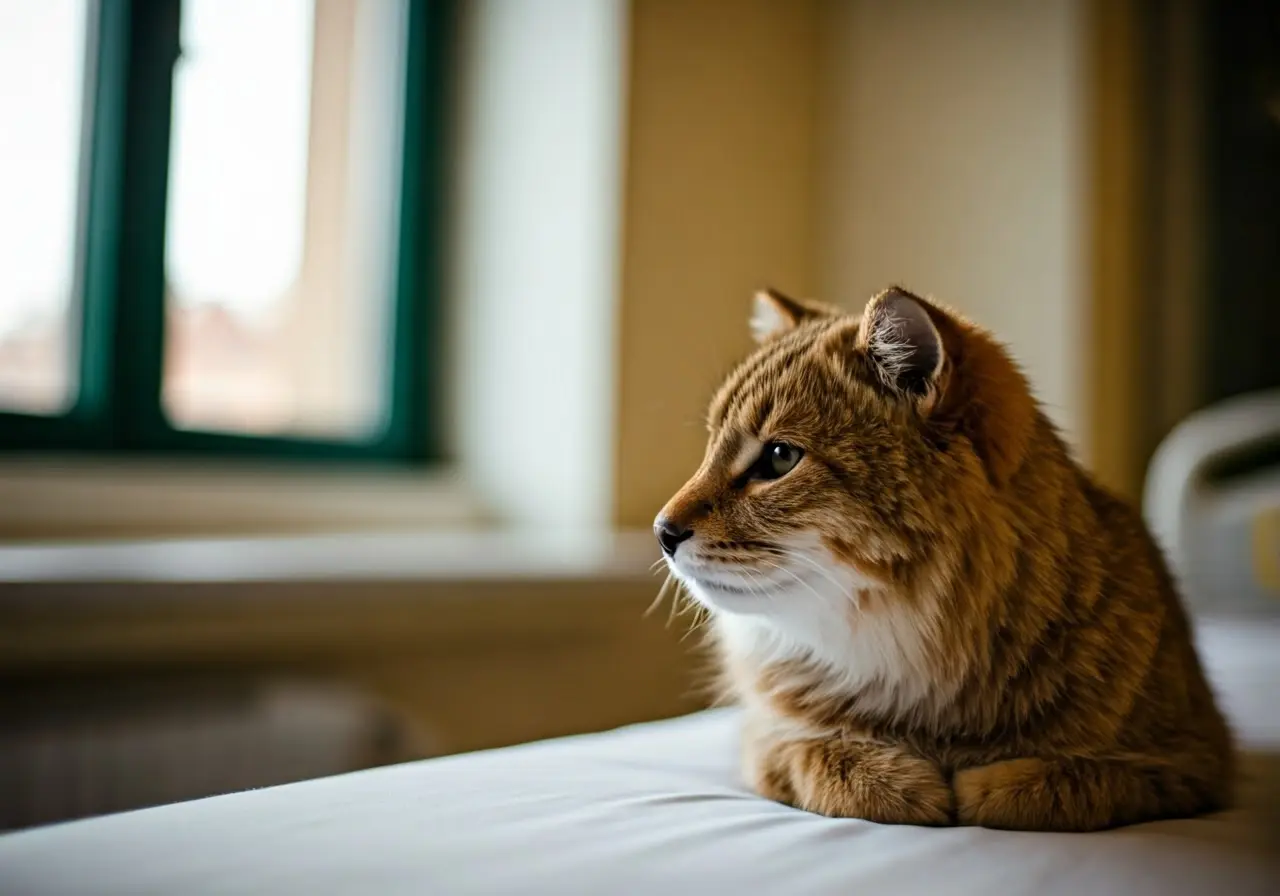 A serene therapy animal visiting a peaceful hospital room. 35mm stock photo