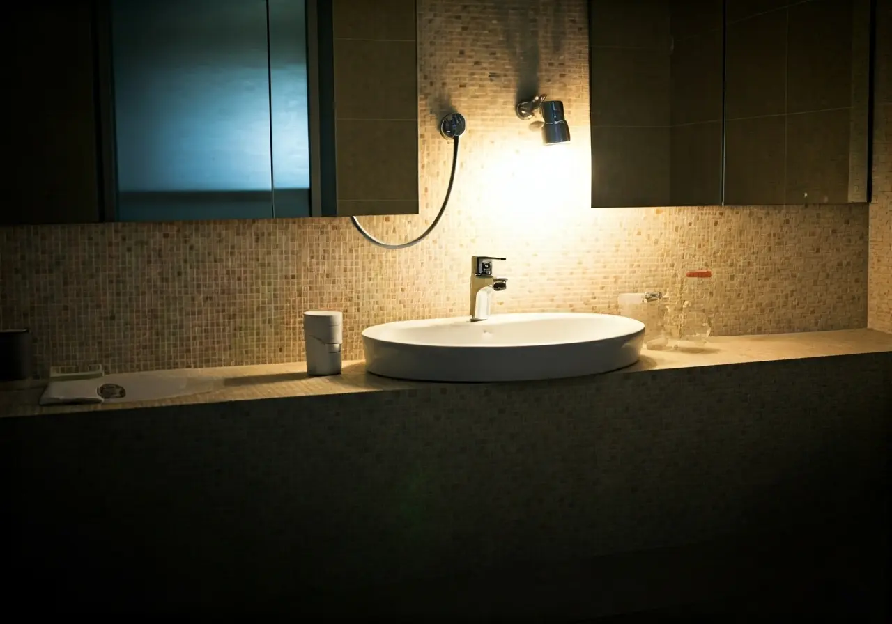 A modern bathroom with water-saving plumbing fixtures. 35mm stock photo