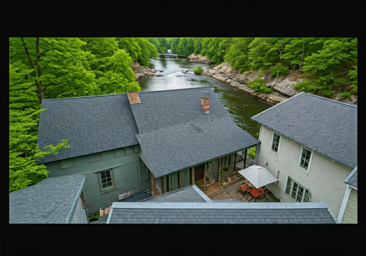 Aerial view of rooftops in North Creek and Mill Creek. 35mm stock photo