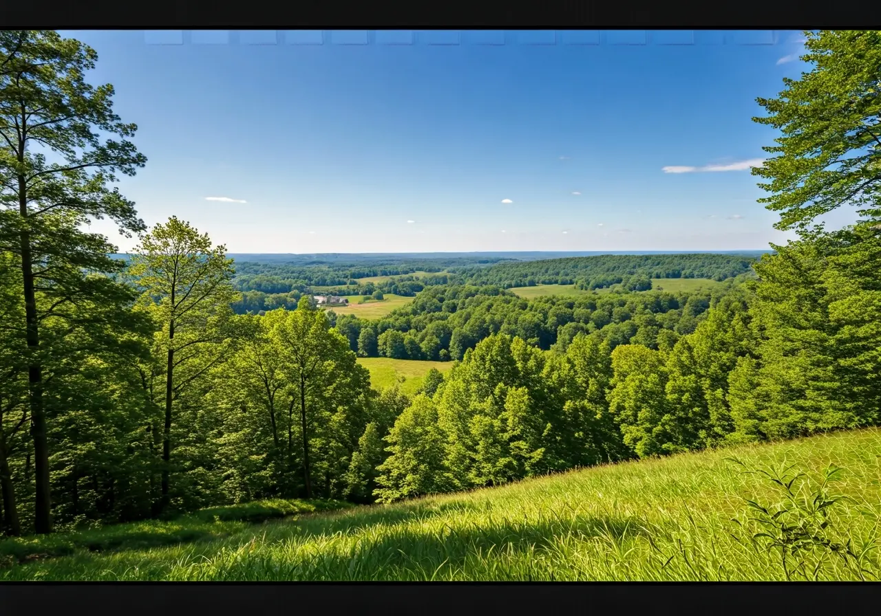 A serene landscape of Johns Creek with lush greenery. 35mm stock photo