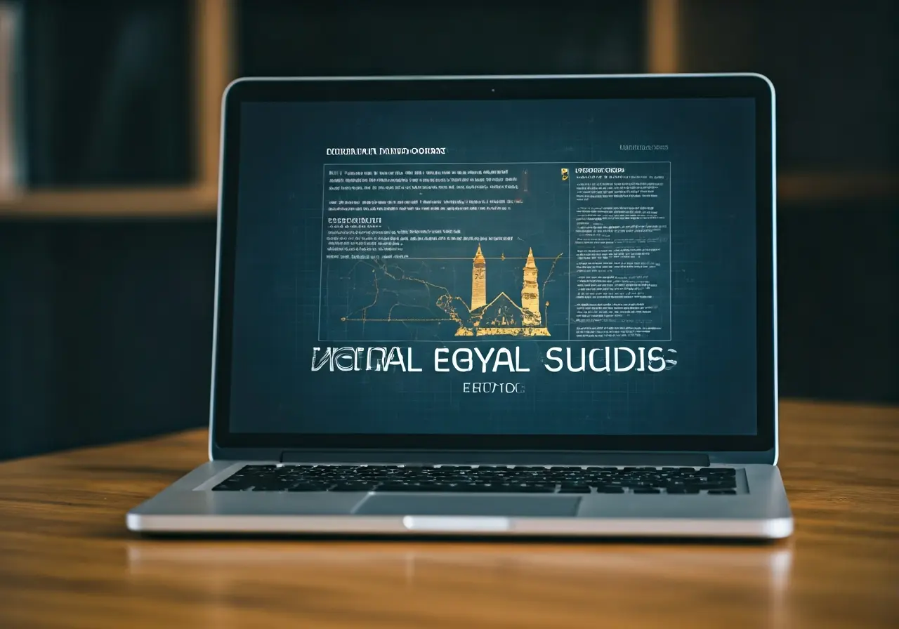 A laptop displaying a digital legal studies course. 35mm stock photo