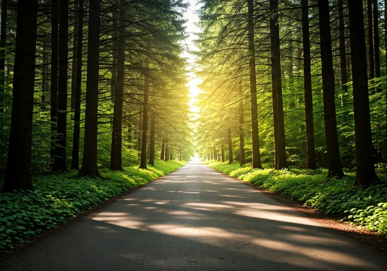 A serene nature path symbolizing a journey towards recovery. 35mm stock photo