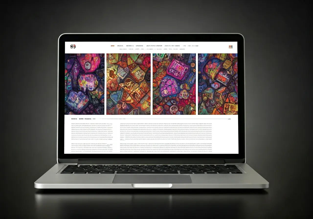 A colorful laptop screen displaying a vibrant website design. 35mm stock photo