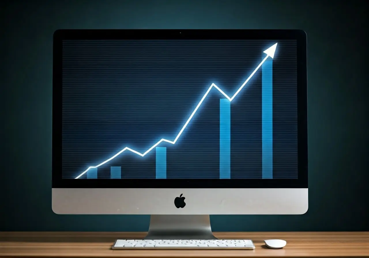 A graph with upward trends on a computer screen. 35mm stock photo