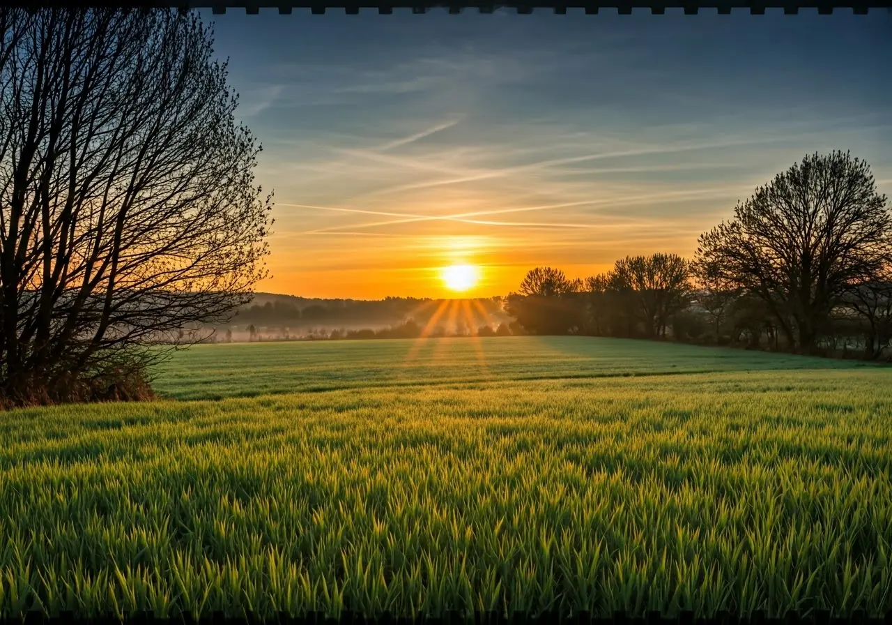 A serene landscape with a sunrise symbolizing new beginnings. 35mm stock photo