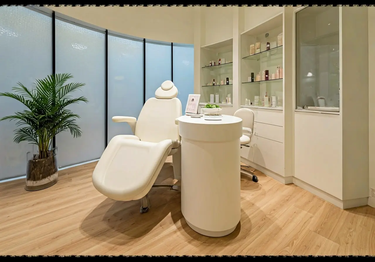 A sleek modern aesthetic clinic with soothing interior design. 35mm stock photo