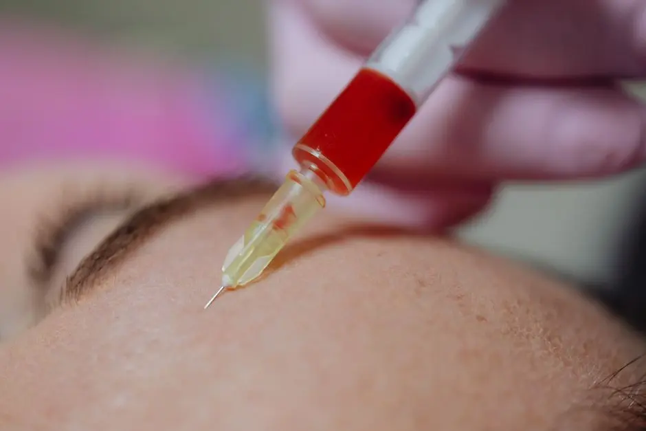 A detailed view of a syringe injection in a clinical setting.