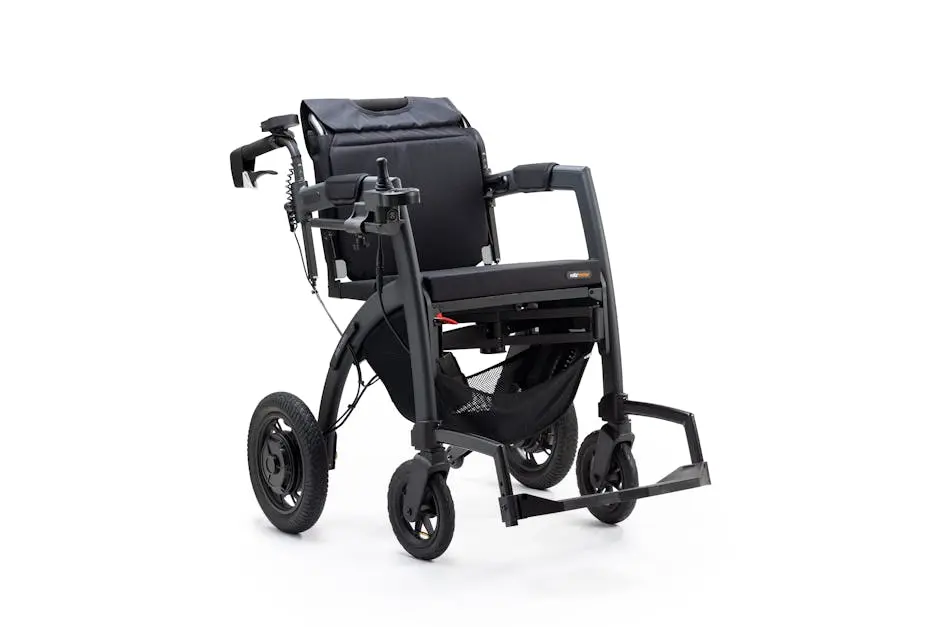 Sleek black motorized wheelchair with advanced features, ideal for modern accessibility solutions.