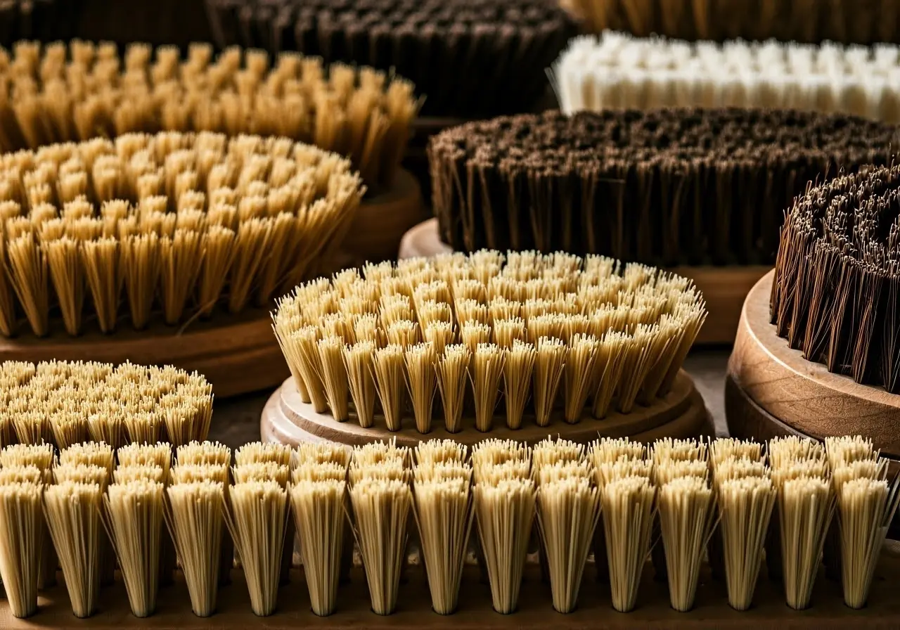 A close-up of various wave brushes with different bristle types. 35mm stock photo
