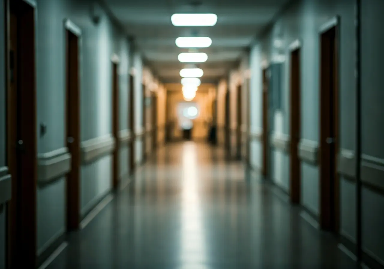 A hospital corridor with a recovery plan clipboard. 35mm stock photo
