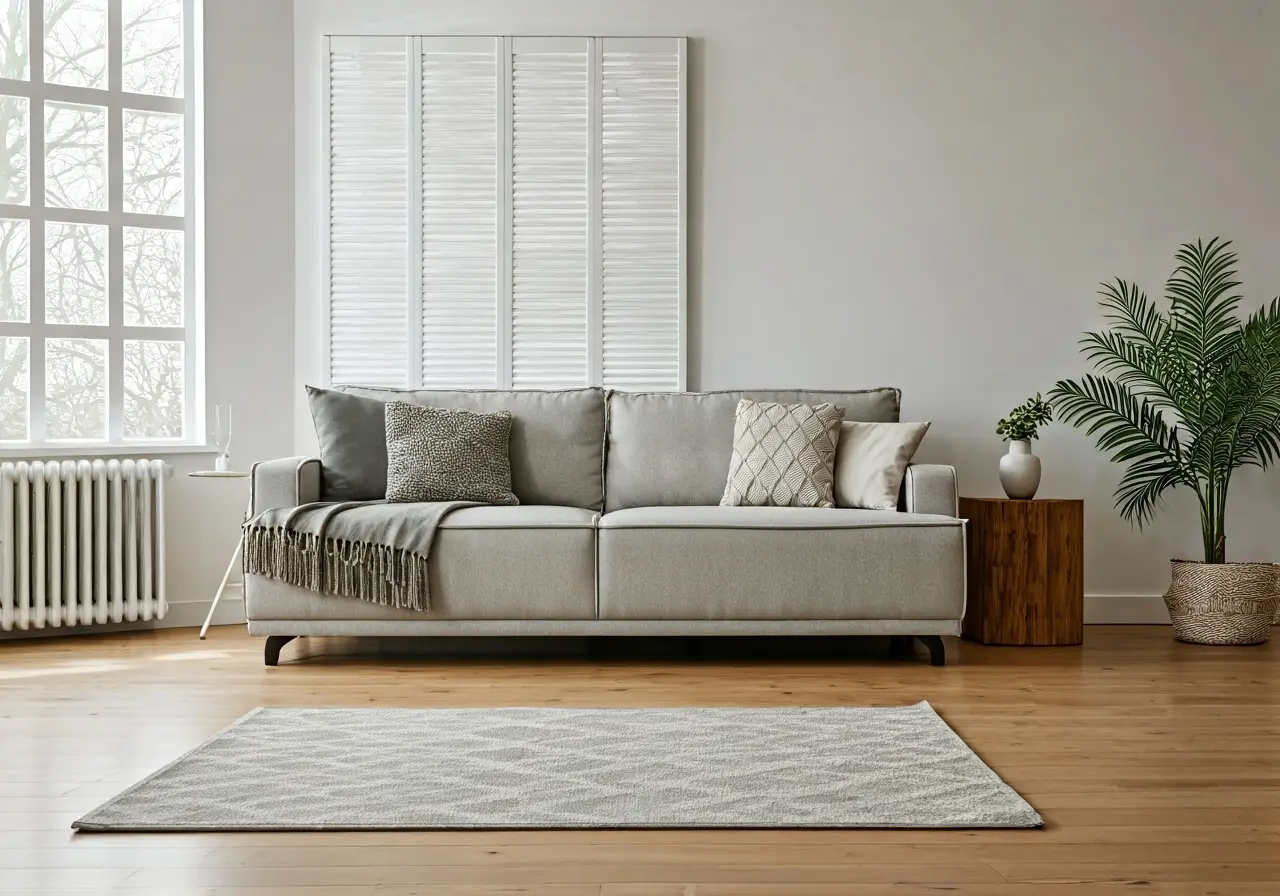 A tidy, organized living room showcasing minimalistic decor and cleanliness. 35mm stock photo
