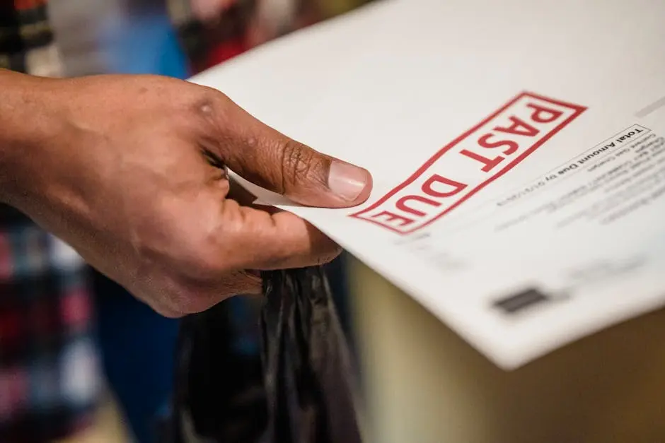 A close-up of a hand holding a document with a ‘Past Due’ stamp, highlighting financial urgency.