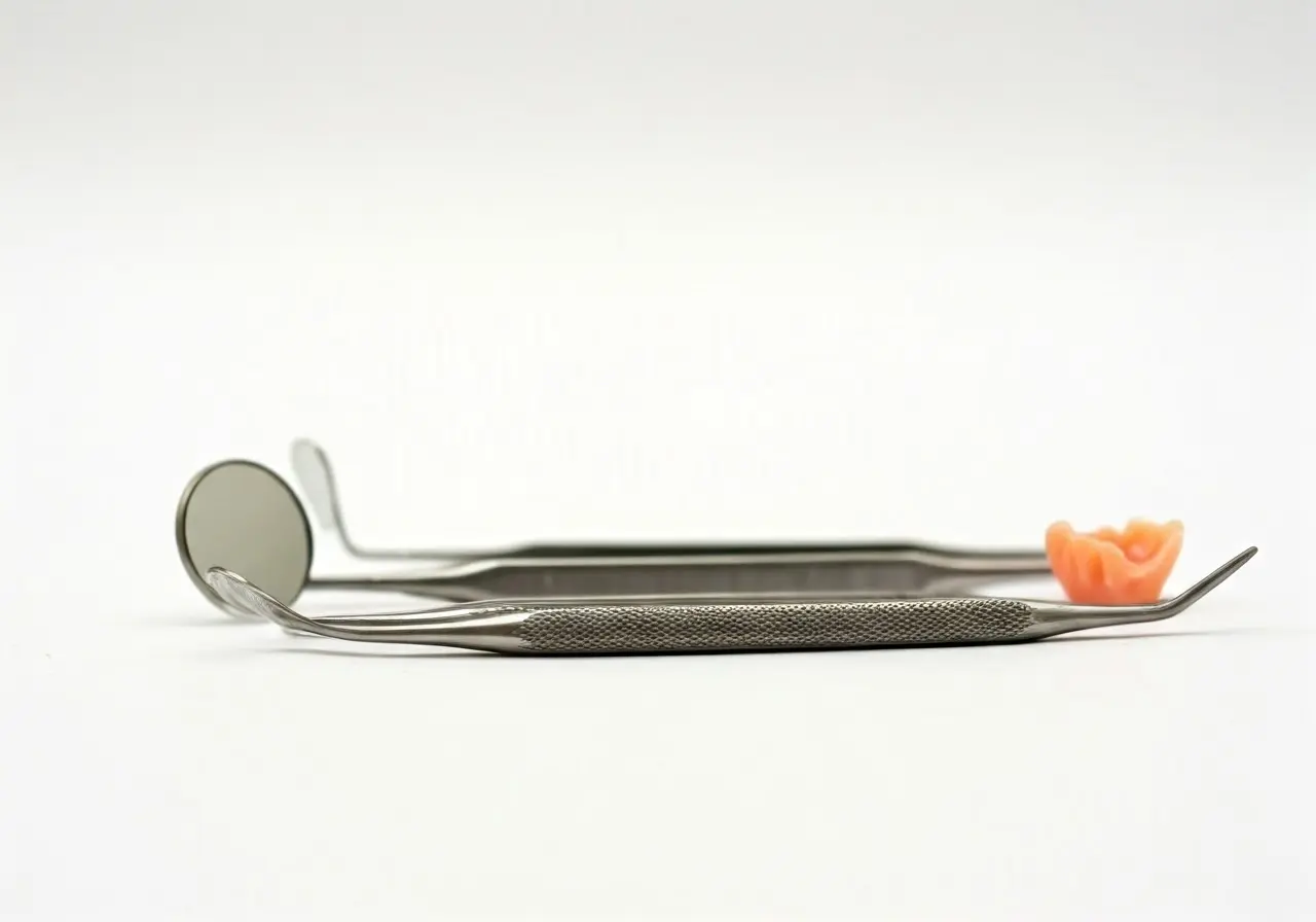 Close-up of dental prosthetic tools on a white background. 35mm stock photo