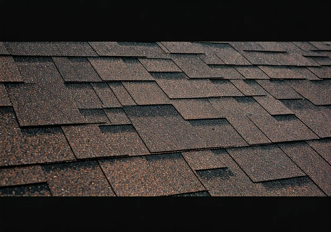 A close-up of CertainTeed Presidential Shingles on a roof. 35mm stock photo
