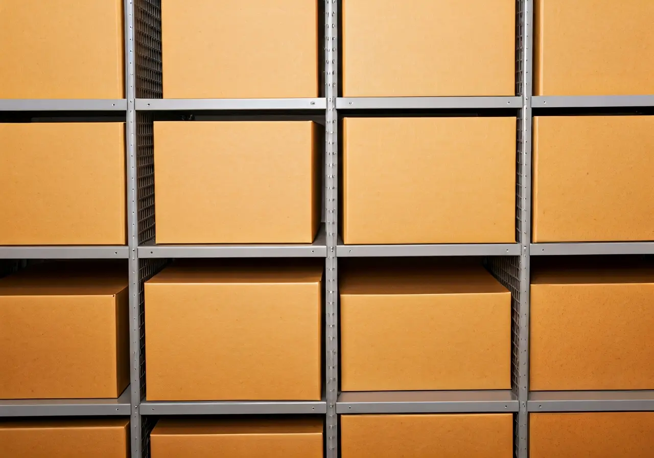 An organized storage space with neatly labeled boxes. 35mm stock photo