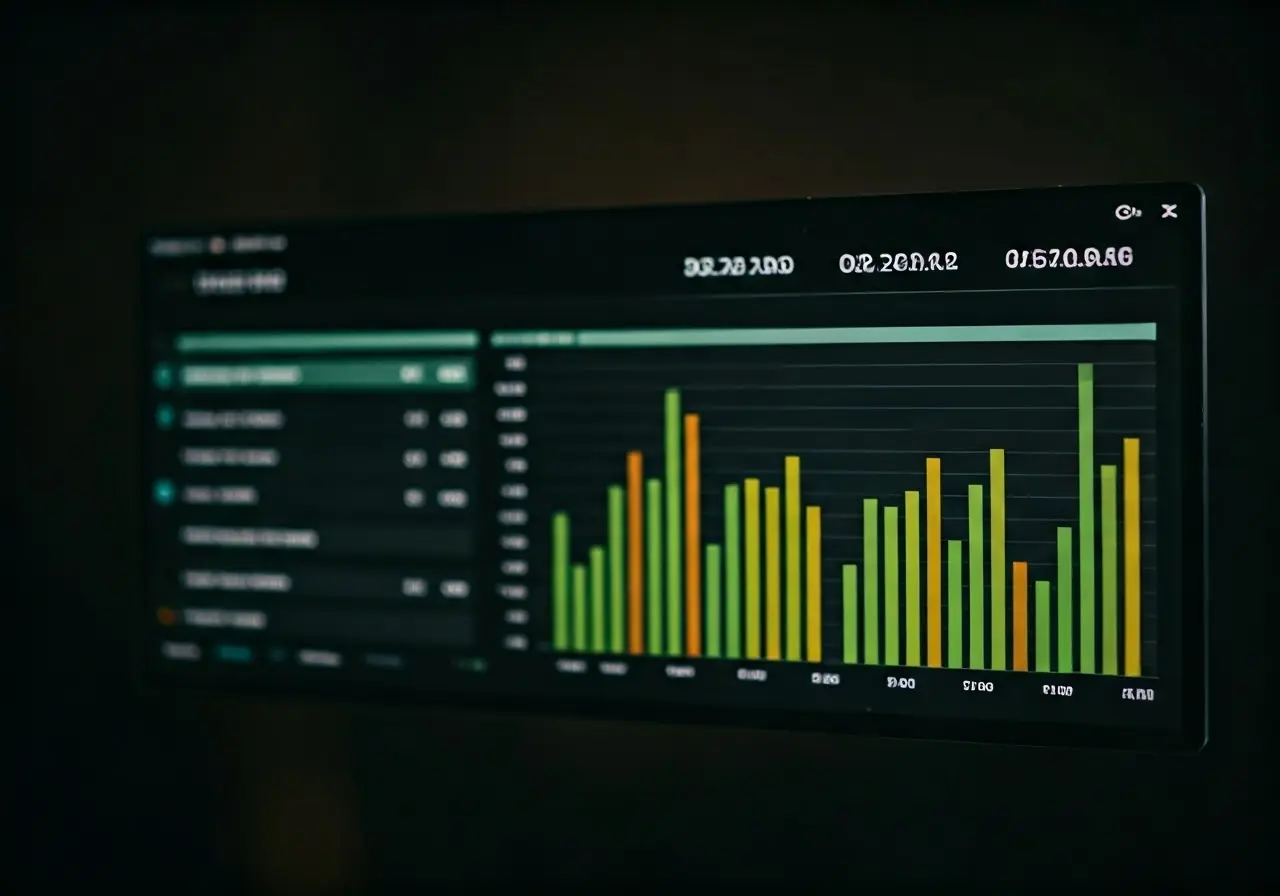 A digital dashboard displaying real-time system monitoring statistics. 35mm stock photo