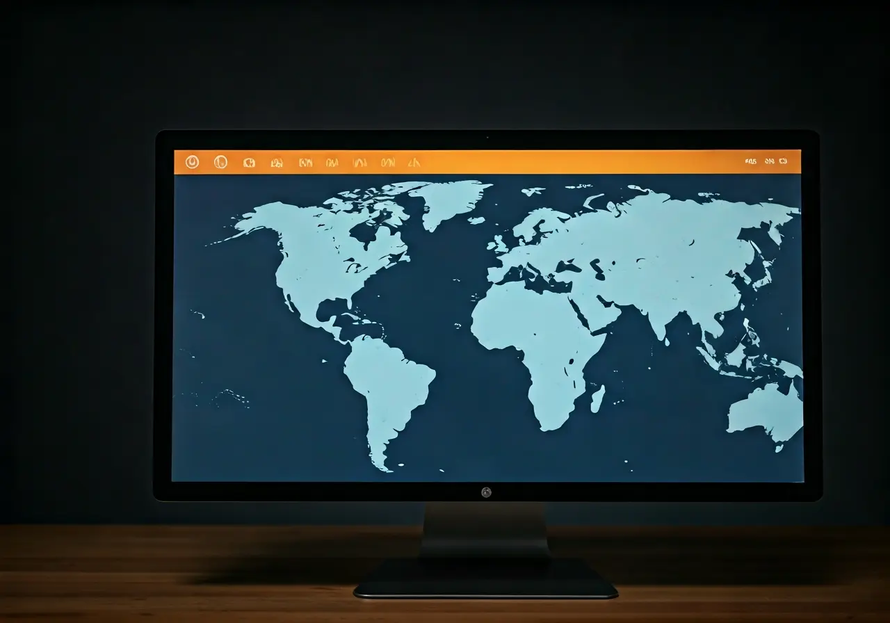 A computer screen with warning alerts and a digital map. 35mm stock photo