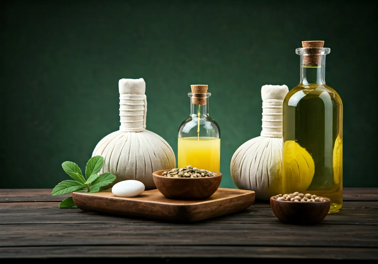 A serene spa setting with herbal weight loss treatments. 35mm stock photo