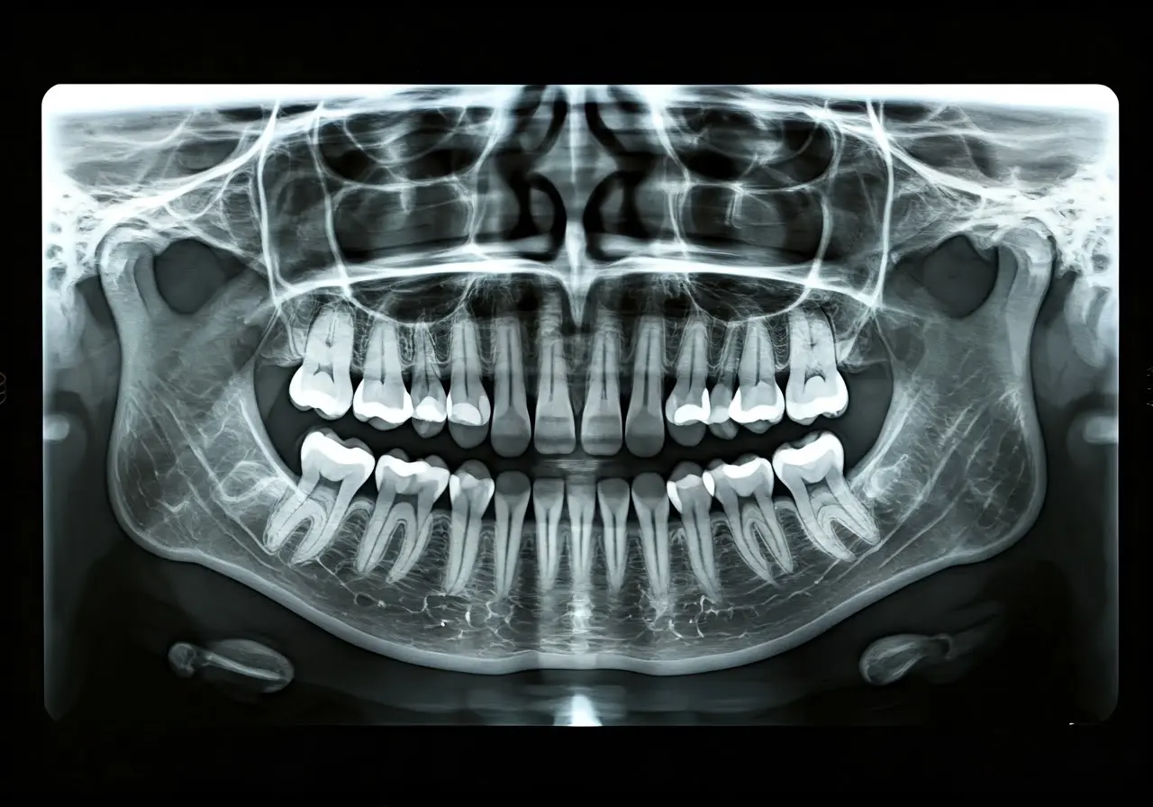 An X-ray image showing detailed dental structures and teeth. 35mm stock photo