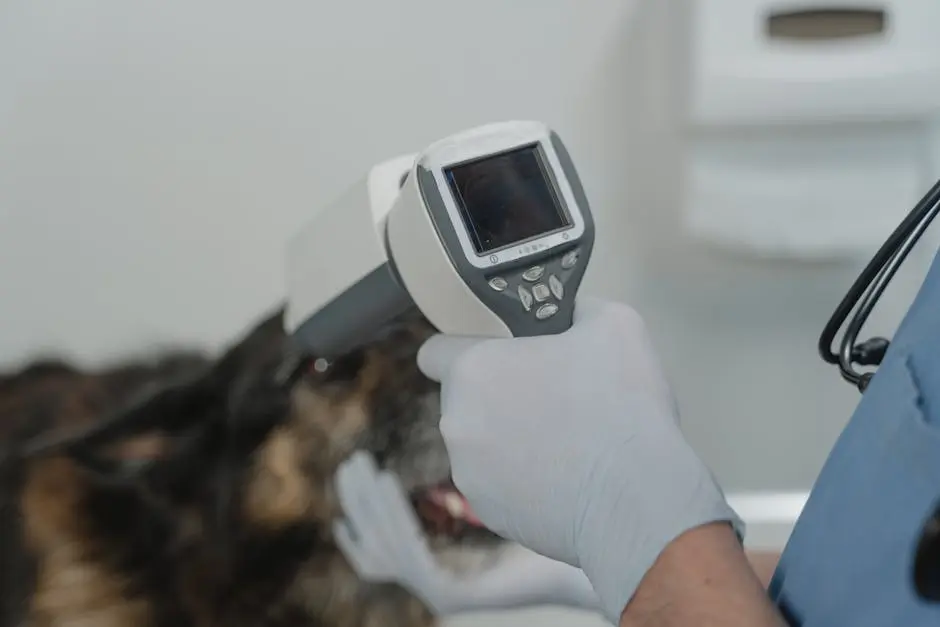 Vet using diagnostic tool in pet clinic for thorough checkup