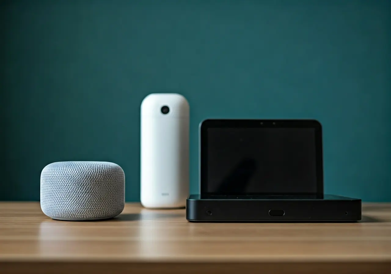 A smart home setup with voice-controlled devices in use. 35mm stock photo